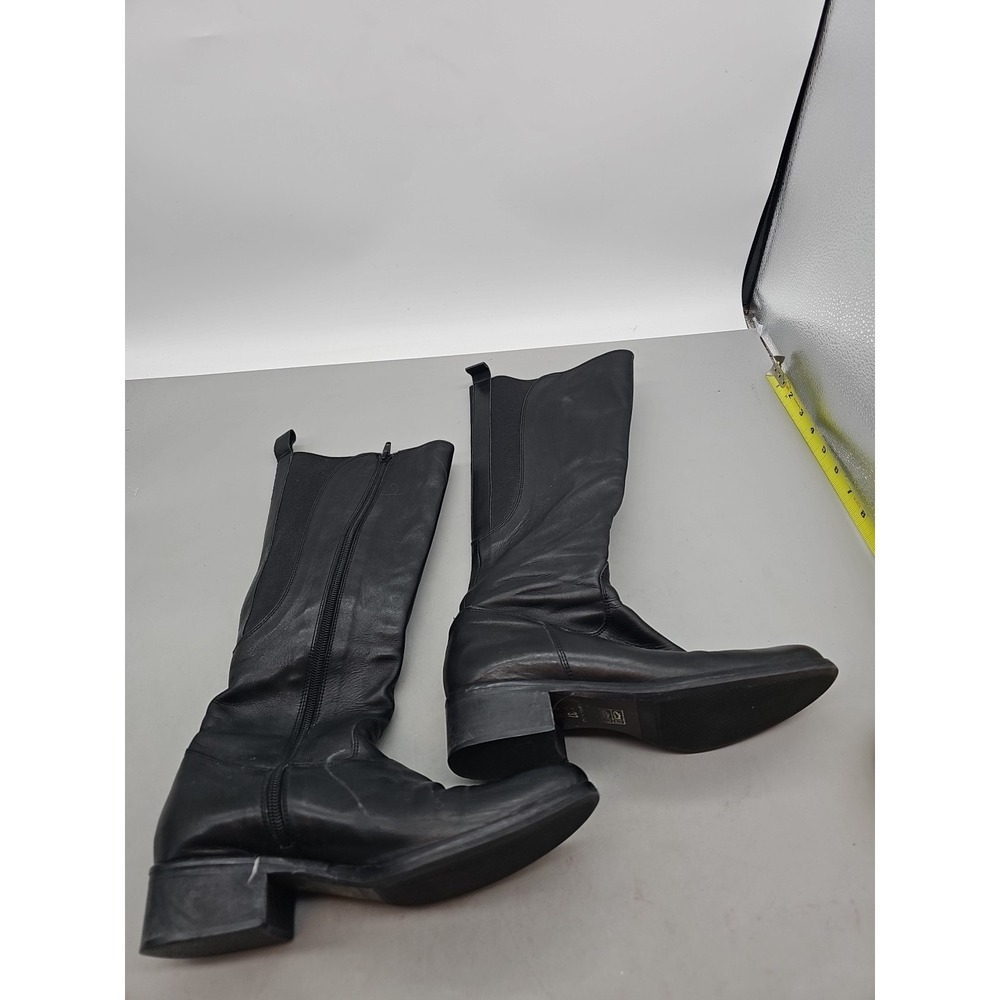 Italy Shilla Black Leather Knee High Boots Womens Size 37 Us 8 Side Zip